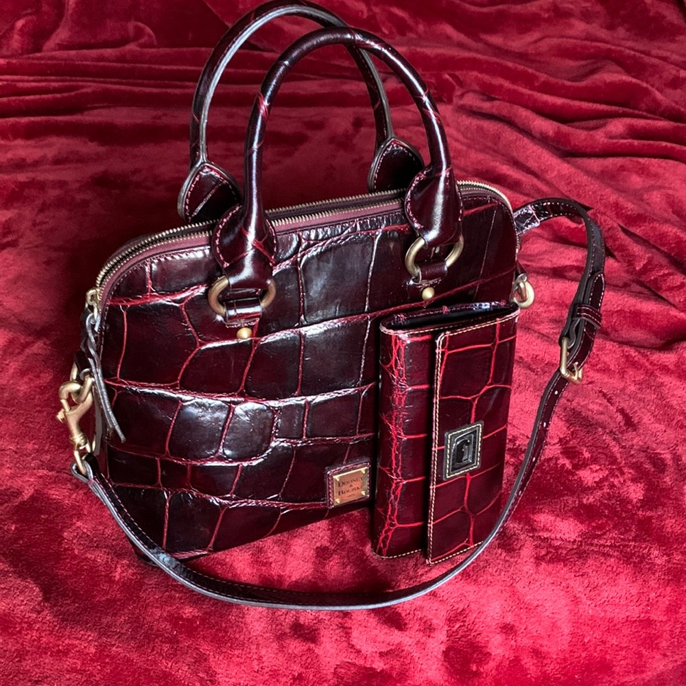 Dooney and Bourke Embossed Crocodile Leather Satchel & matching wallet!